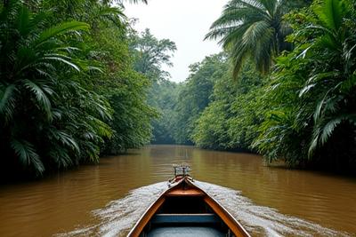 Forêt amazonienne luxuriante vue depuis un bateau